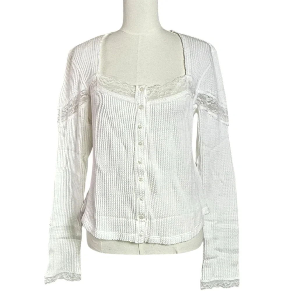 Free People Let's Party Cardi in Clean Ivory XL NWT Dainty Thermal Lace 90s Y2K